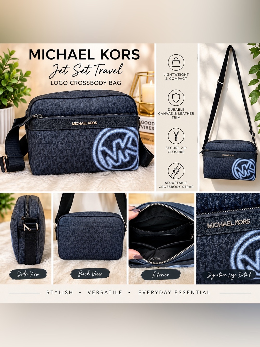 Michael Kors Navy Logo  Crossbody Bag
